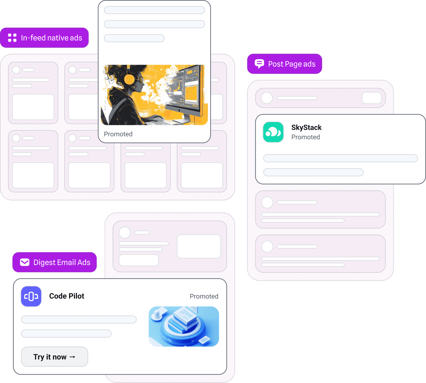 daily.dev ad placement options including in-feed and digest ads